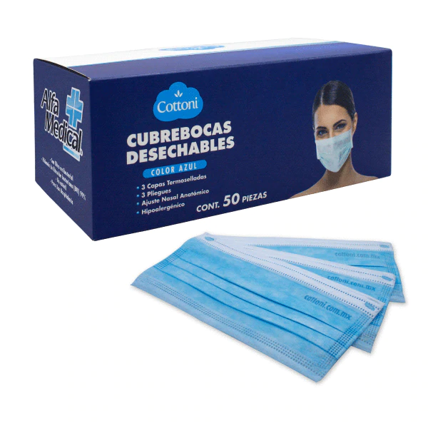 CUBRE BOCAS DESECHABLES CON AJUSTADOR NASAL