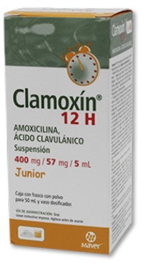 CLAMOXIN 12H SUSP. JR. 400/57 MG. CAJA C/FCO. C/PVO. P/50 ML..